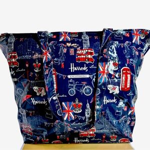 HARRODS NAVY LAMINATED TOTE BAG